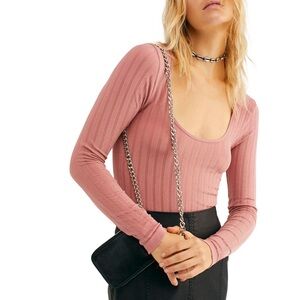 Intimately Free People Lucky You Dusty Rose scoop neck long sleeve Ribbed Top